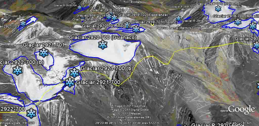 Glaciares Impactados Por Pascua Lama (Barrick Gold) en la Frontera con Chile